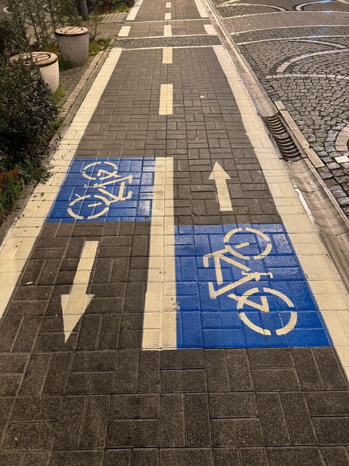Mavi zeminli bisiklet yolu